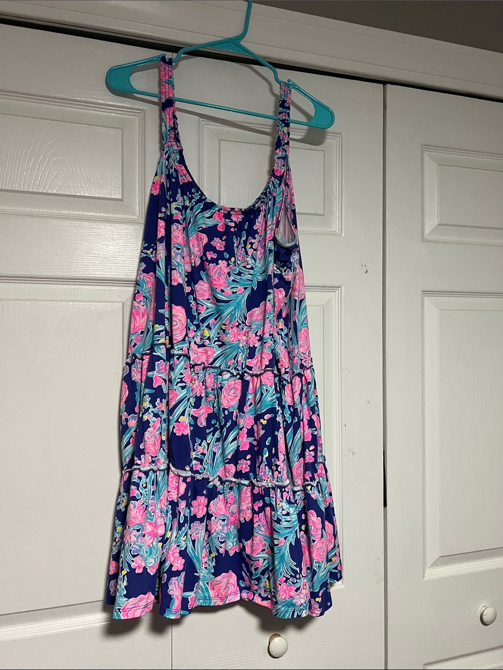 Girls Navy Floral Tiered One-Piece Dress